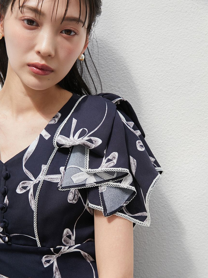 SNIDEL「【00サイズあり】Sustainableリボンプリントワンピース」|ワンピース|