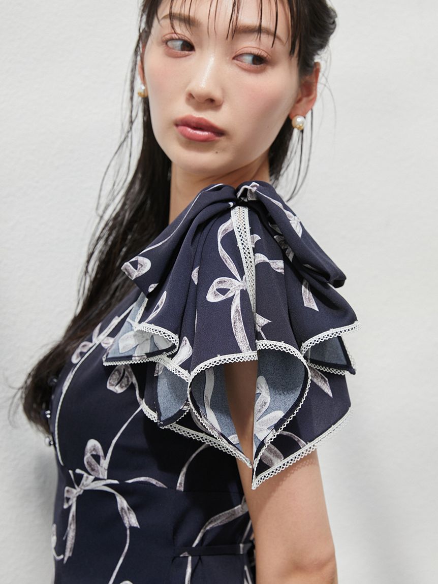 SNIDEL「【00サイズあり】Sustainableリボンプリントワンピース」|ワンピース|