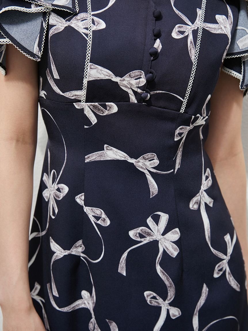 SNIDEL「【00サイズあり】Sustainableリボンプリントワンピース」|ワンピース|