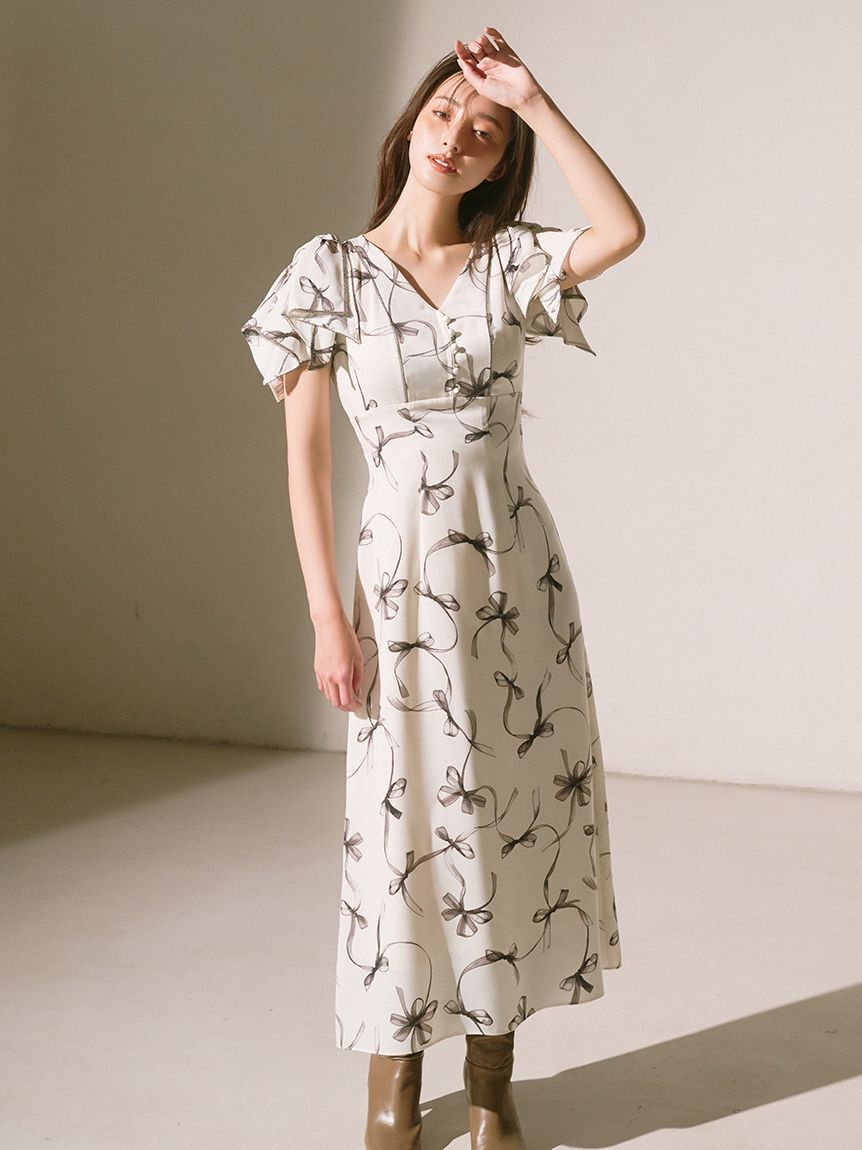 SNIDEL「【00サイズあり】Sustainableリボンプリントワンピース」|ワンピース|