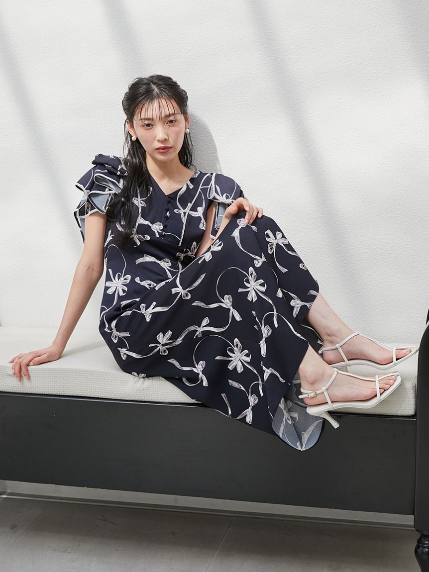 SNIDEL「【00サイズあり】Sustainableリボンプリントワンピース」|ワンピース|