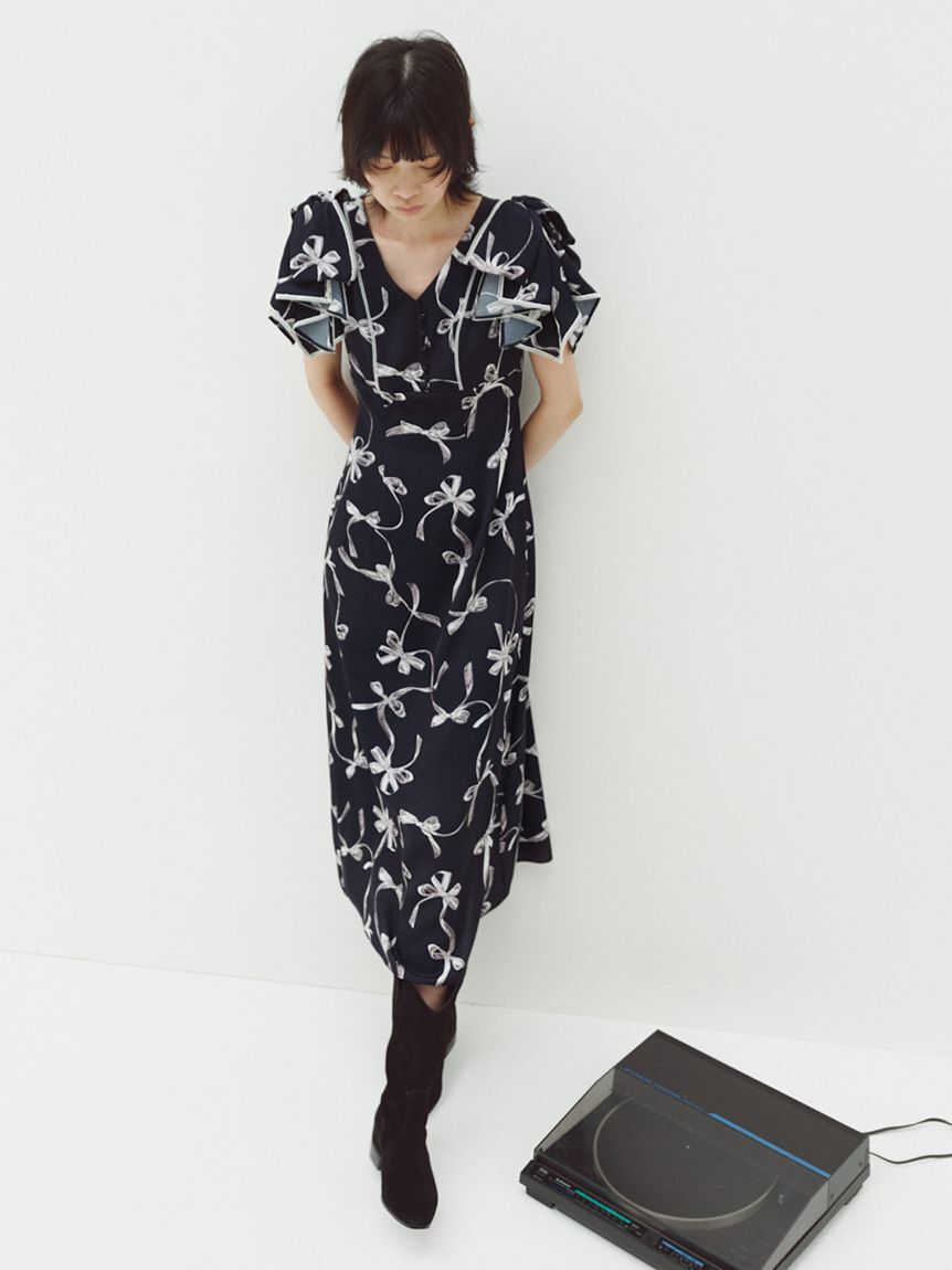 SNIDEL「【00サイズあり】Sustainableリボンプリントワンピース」|ワンピース|