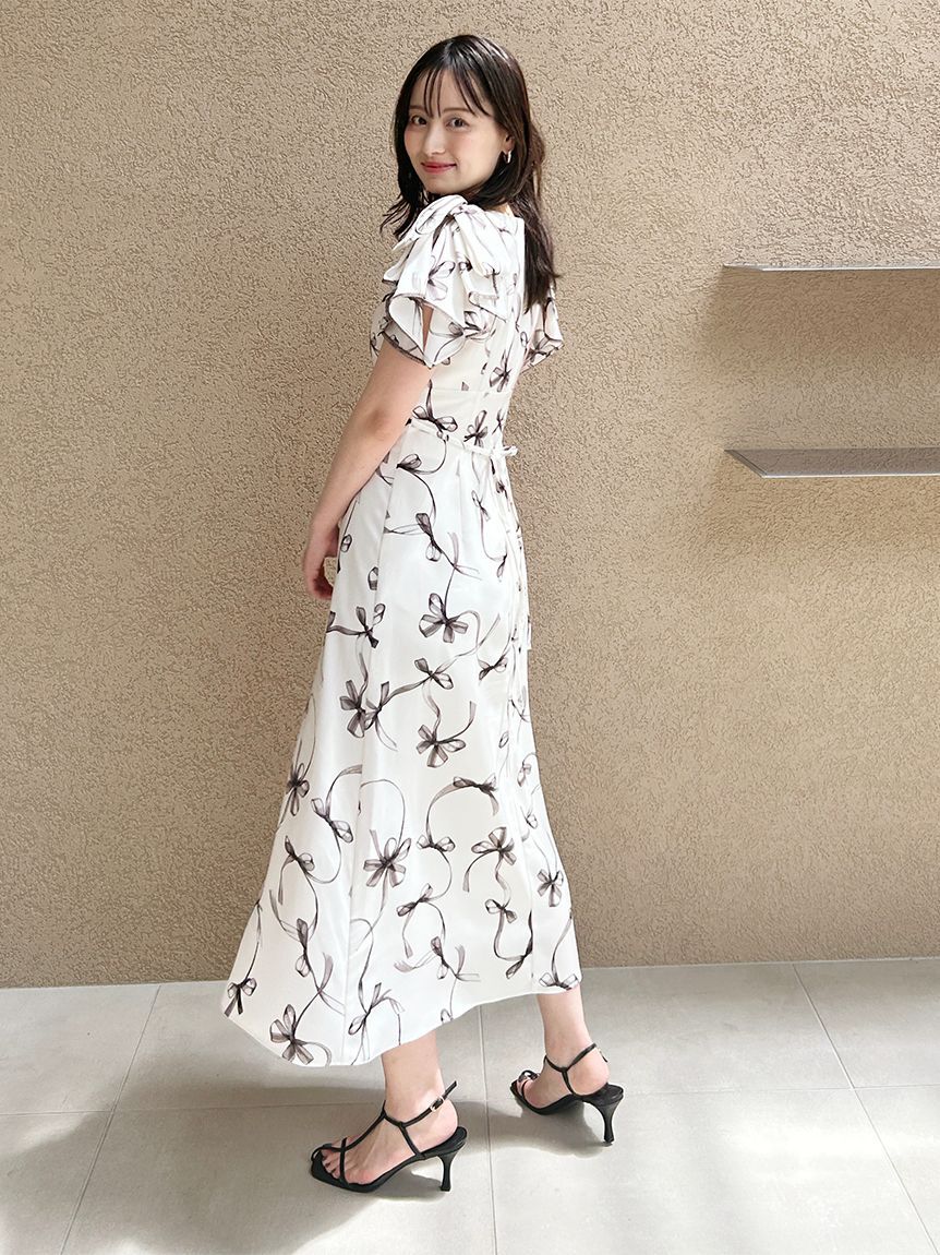 SNIDEL「【00サイズあり】Sustainableリボンプリントワンピース」|ワンピース|