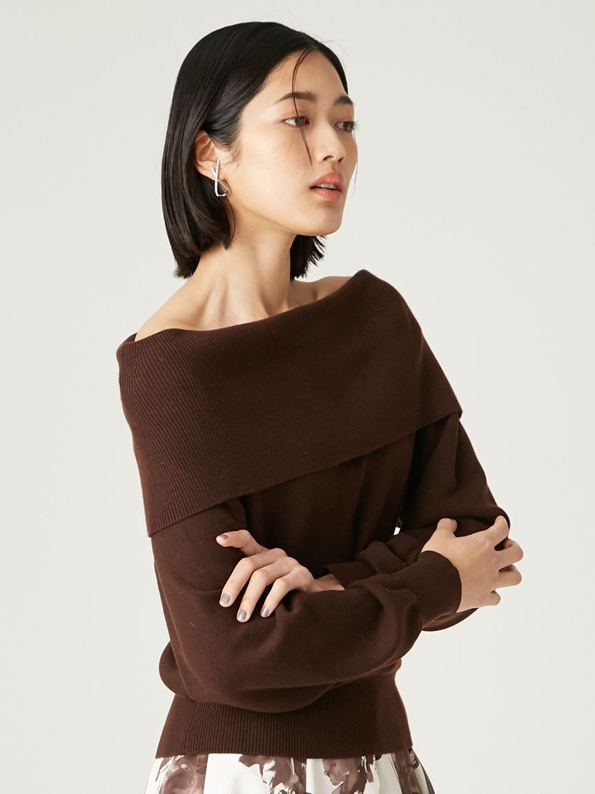 FRAY I.D「ワイドカラーオフショルダープルオーバー」|ニット・セーター|