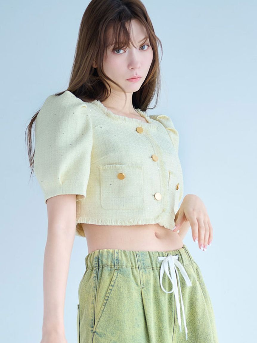 LILY BROWN「ハーフスリーブツイードジャケット」|テーラードジャケット|