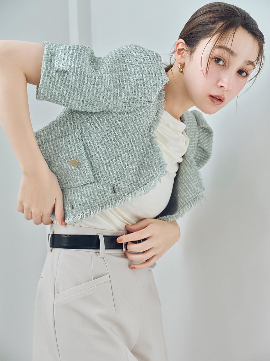 LILY BROWN「ハーフスリーブツイードジャケット」|テーラードジャケット|