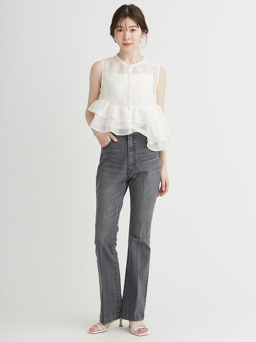 CELFORD「ハイウエストフレアデニムパンツ」|デニム|GRY