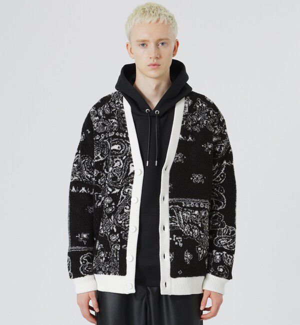  「【Safari12月号掲載】【UNISEX】ペイズリーボアコンビニットカーデ」|ニット・セーター|ブラック