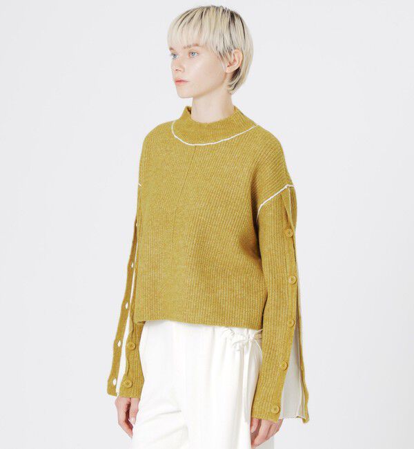  「キャメル混パイピングプルオーバー」|ニット・セーター|イエロー