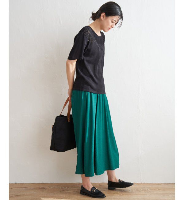 ikka「透かし編み切り替えニットプルオーバー」|プルオーバー|