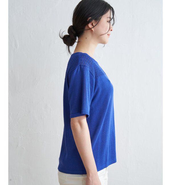 ikka「透かし編み切り替えニットプルオーバー」|プルオーバー|