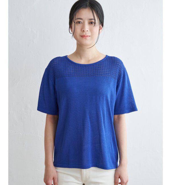 ikka「透かし編み切り替えニットプルオーバー」|プルオーバー|