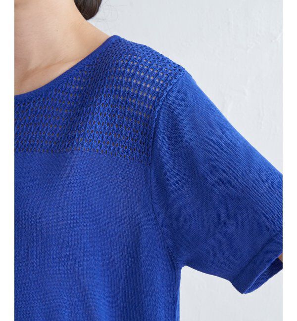 ikka「透かし編み切り替えニットプルオーバー」|プルオーバー|