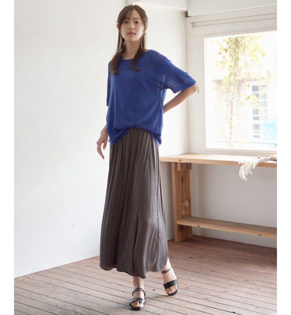 ikka「透かし編み切り替えニットプルオーバー」|プルオーバー|