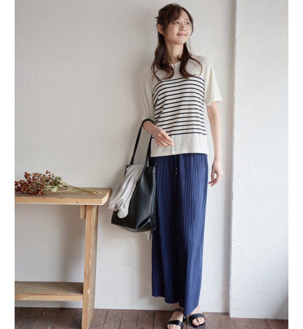 ikka「透かし編み切り替えニットプルオーバー」|プルオーバー|