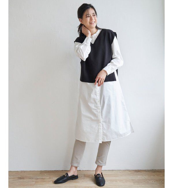 ikka「【2点セット】ニットベストシャツワンピセット」|ワンピース|ブラック