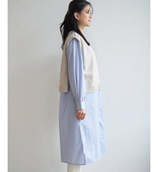 ikka「【2点セット】ニットベストシャツワンピセット」|ワンピース|