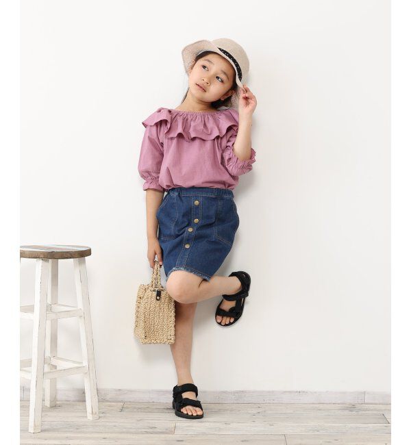 ikka kids「フリンジ前ボタンデニムスカート（120~160cm）」|スカート|