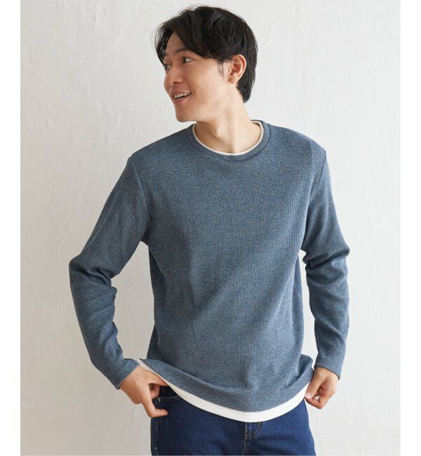 ikka「メランジワッフルフェイクロンT」|Tシャツ・カットソー|ブルー