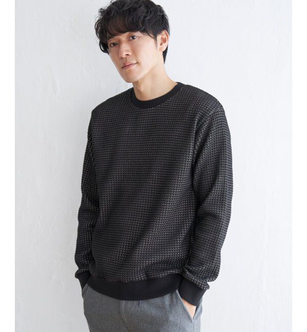 ikka「ビッグワッフルクルーネックプルオーバー」|パーカー|ブラック