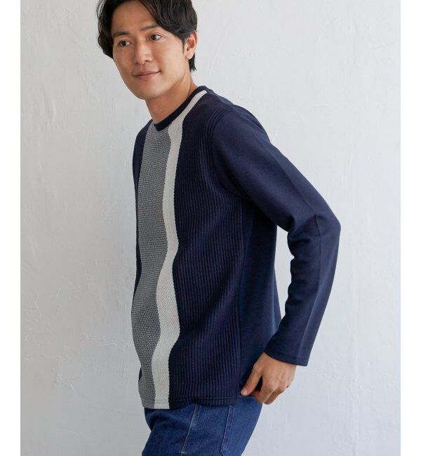 ikka「ブロックスジャガードクルーネック」|パーカー|