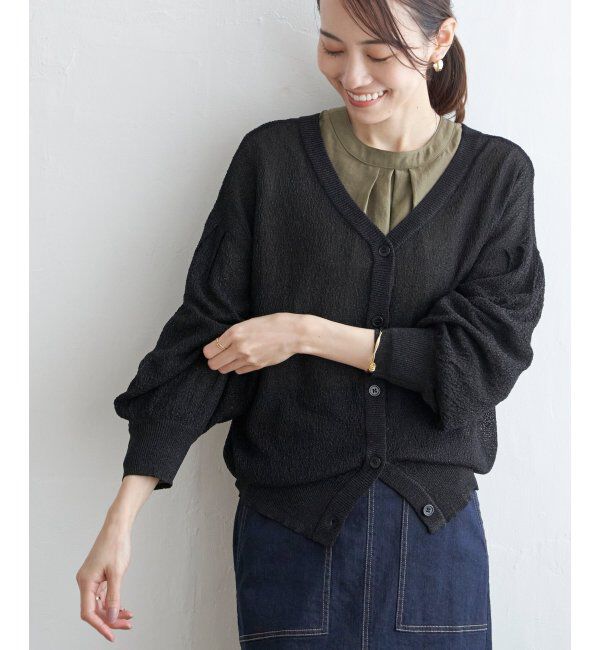 ikka「Vネックラメニットカーディガン」|その他|ブラック