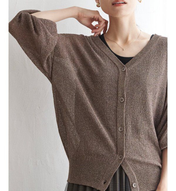 ikka「Vネックラメニットカーディガン」|その他|ブラウンケイ