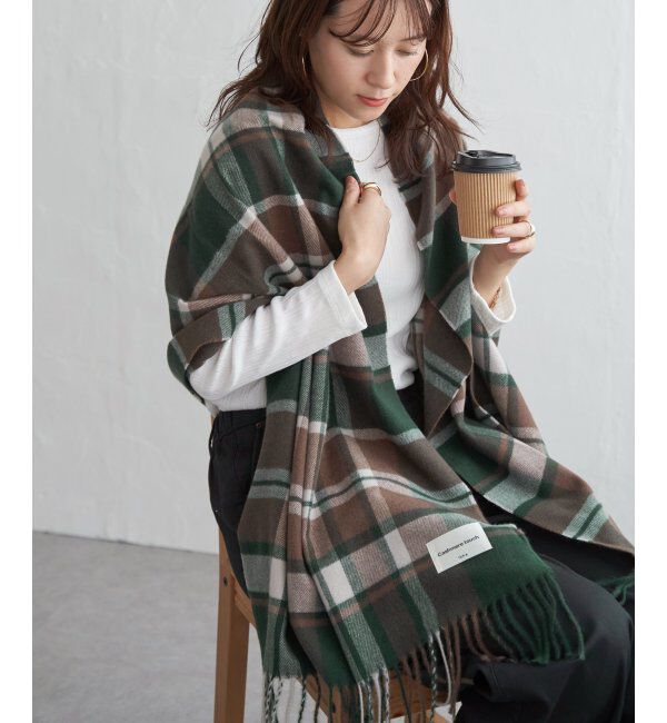 ikka「カシミヤタッチチェックマフラー」|マフラー|グリーン