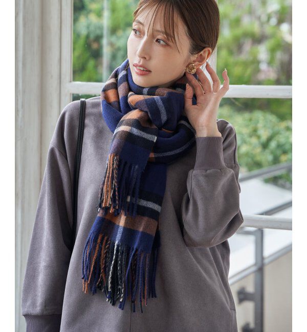 ikka「カシミヤタッチチェックマフラー」|マフラー|ダークネイビー
