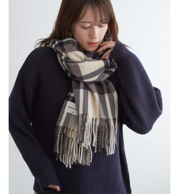 ikka「カシミヤタッチチェックマフラー」|マフラー|ベージュ