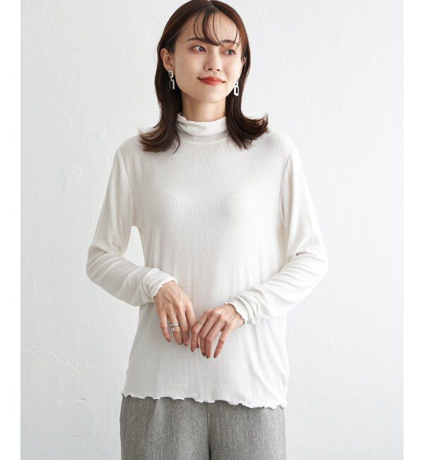 ikka「ハイネックテレコ長袖プルオーバー」|Tシャツ・カットソー|