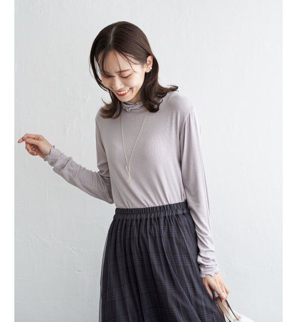 ikka「ハイネックテレコ長袖プルオーバー」|Tシャツ・カットソー|