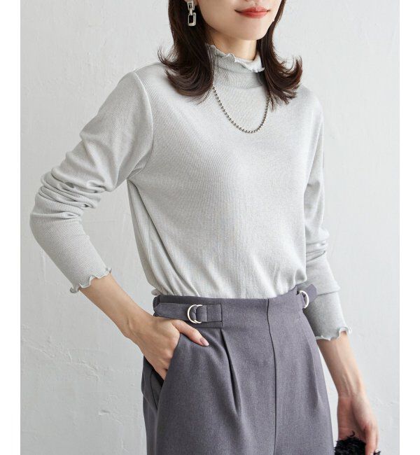 ikka「ハイネックテレコ長袖プルオーバー」|Tシャツ・カットソー|シルバー