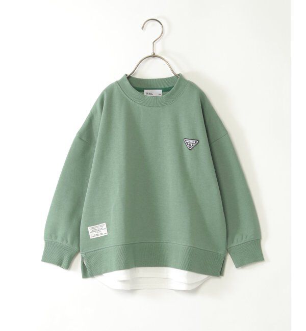 ikka kids「裏起毛レイヤードワッペントレーナー（120~160cm）」|Tシャツ・カットソー|ライトグリーン