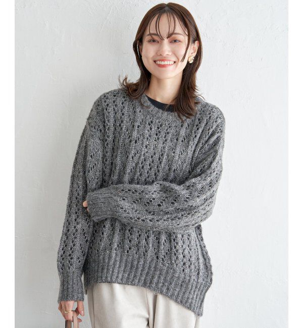ikka「ラメリリヤーン透かし編みプルオーバー」|プルオーバー|グレー