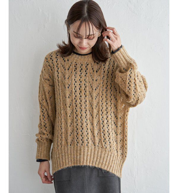 ikka「ラメリリヤーン透かし編みプルオーバー」|プルオーバー|