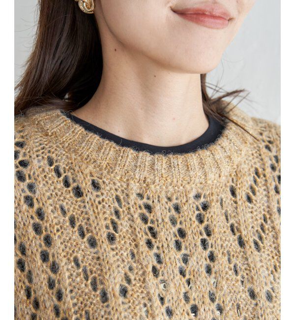 ikka「ラメリリヤーン透かし編みプルオーバー」|プルオーバー|