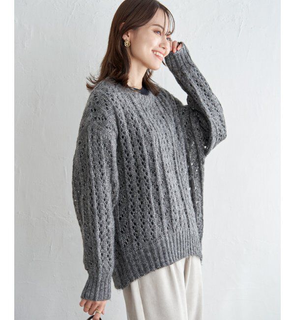 ikka「ラメリリヤーン透かし編みプルオーバー」|プルオーバー|
