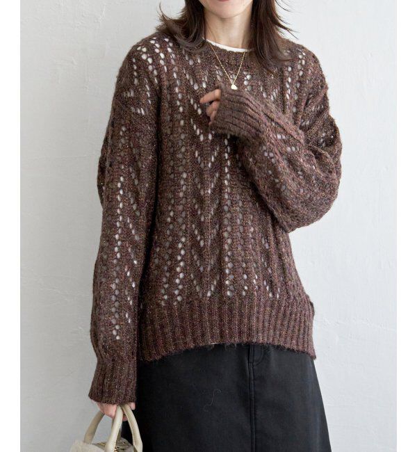 ikka「ラメリリヤーン透かし編みプルオーバー」|プルオーバー|