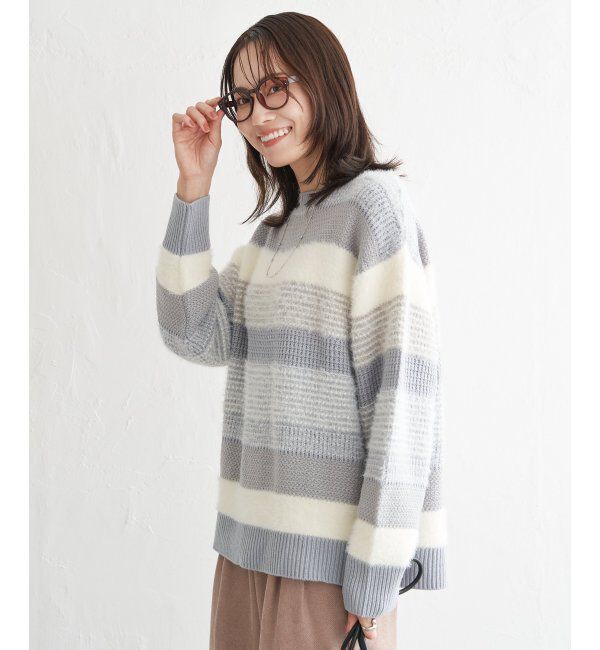 ikka「フェザー切り替えボーダーニットプルオーバー」|プルオーバー|
