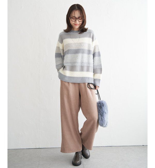 ikka「フェザー切り替えボーダーニットプルオーバー」|プルオーバー|