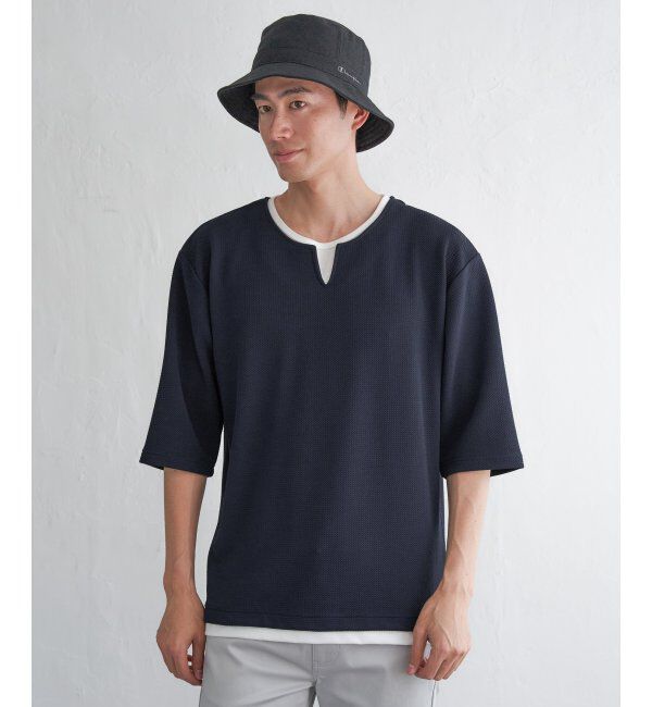 ikka「キーネックレイヤード7分袖Tシャツ」|Tシャツ・カットソー|