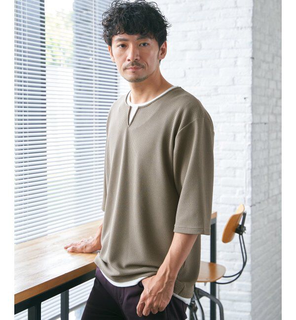 ikka「キーネックレイヤード7分袖Tシャツ」|Tシャツ・カットソー|