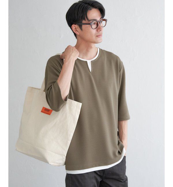 ikka「キーネックレイヤード7分袖Tシャツ」|Tシャツ・カットソー|