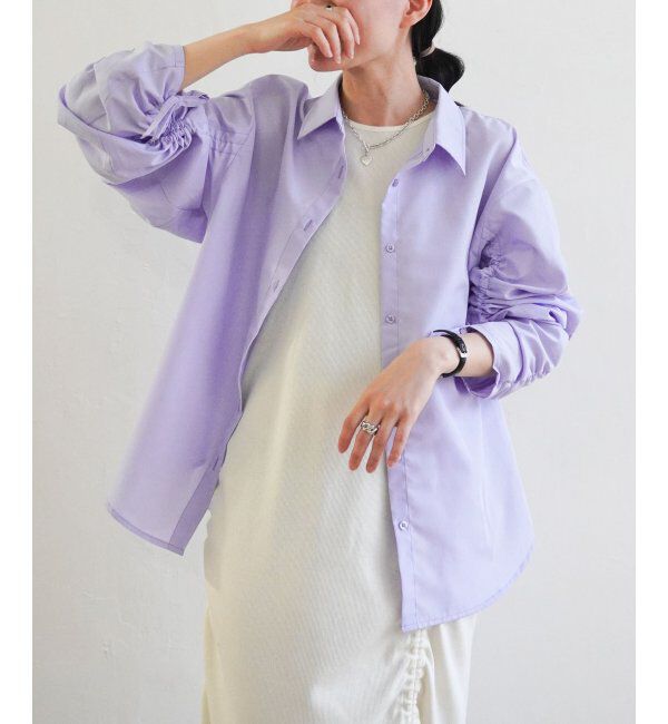 VENCE share style「ブロード袖ギャザーシャツ」|シャツ・ブラウス|パープル