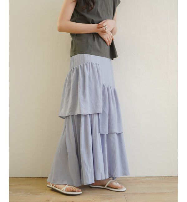 VENCE share style「楊柳ティアードアシメスカート」|スカート|ブルー