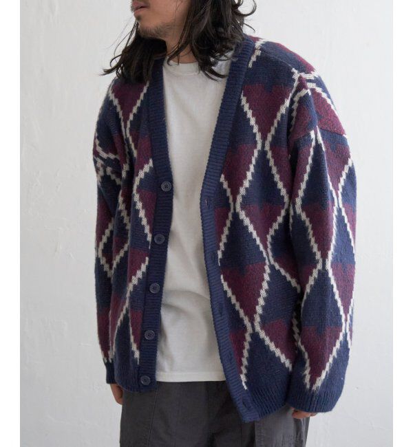 VENCE share style「総柄ニットVカーディガン」|カーディガン|ネイビー