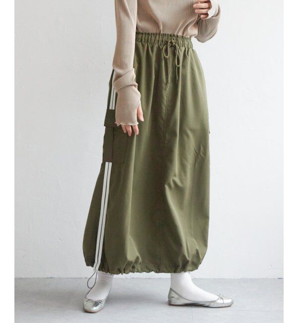 VENCE share style「ポプリンライン入りカーゴスカート」|スカート|グリーン