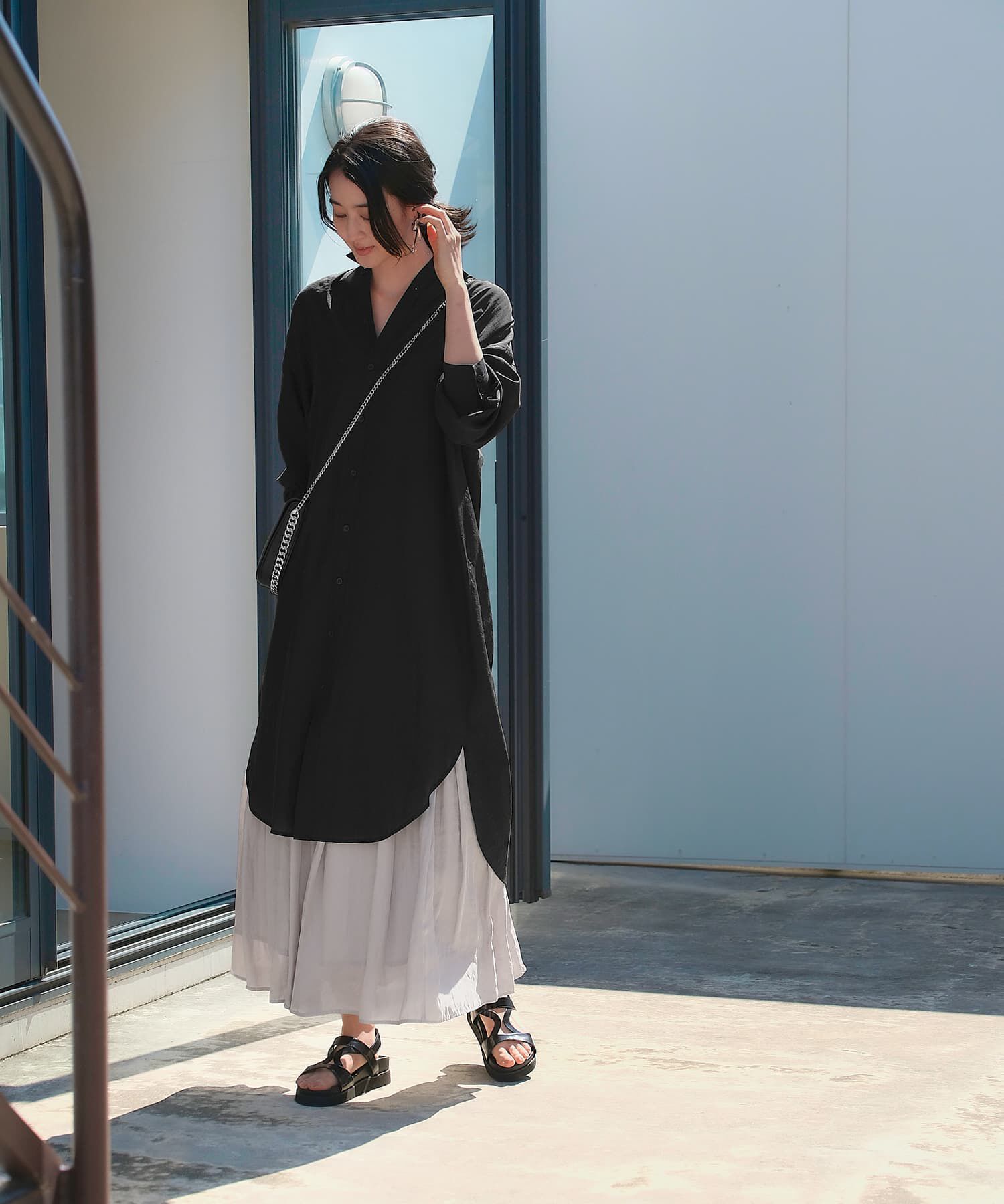 STYLE DELI「微シアー＆微光沢シワ加工シャツワンピース」|ワンピース|