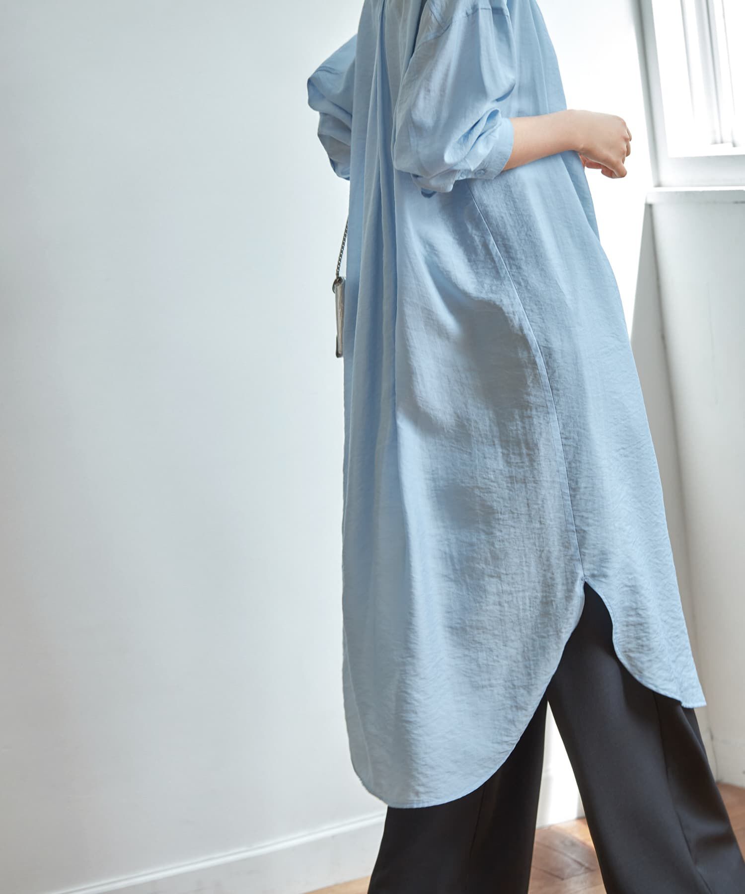 STYLE DELI「微シアー＆微光沢シワ加工シャツワンピース」|ワンピース|